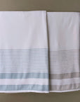 White & Teal Striped 100% Turkish Cotton Peshtemal Towel