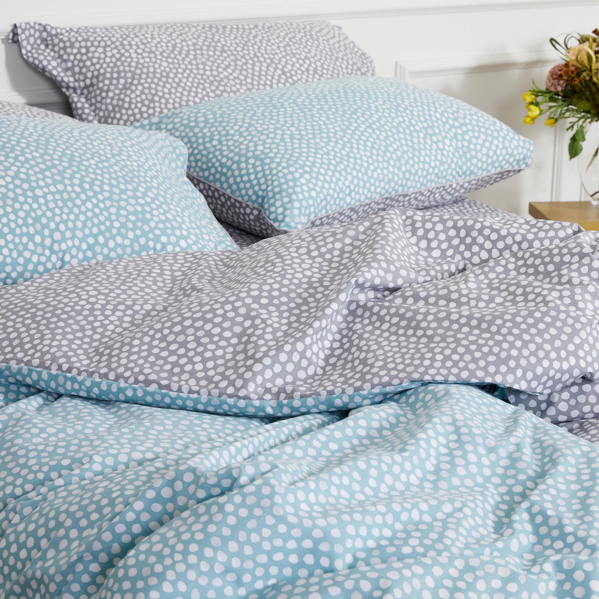 White Spots Blue & Grey Spotty Polka Dots Pillowcase Bedding Set