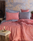 Parure de lit avec housse de couette de qualité supérieure, rose, corail, rouge, orange (UE)