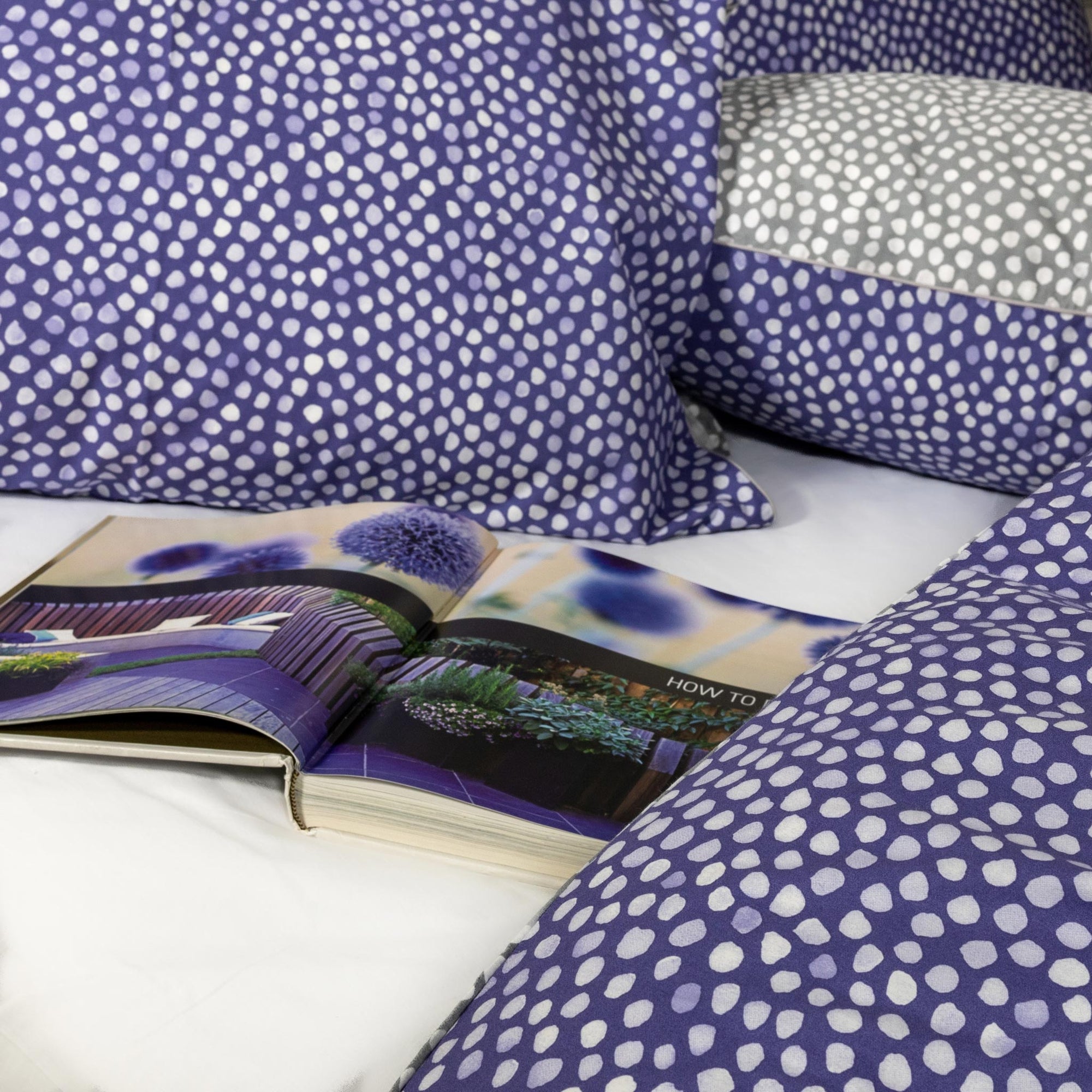 Purple &amp; Grey Polka Dot Cotton Duvet Cover Bedding Set