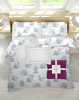 Blue Toile De Jouy Double Bedding Bundle (Duvet Cover Set, Throw, Fitted Sheet, Pillowcases)