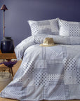 Parure de lit housse de couette en coton patchwork bleu-gris Cumbus (UE)