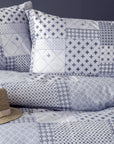 Parure de lit housse de couette en coton patchwork bleu-gris Cumbus (UE)
