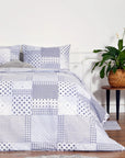 Parure de lit housse de couette en coton patchwork bleu-gris Cumbus (UE)