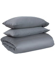 Dark grey cotton sateen duvet cover set with two folded pillowcases