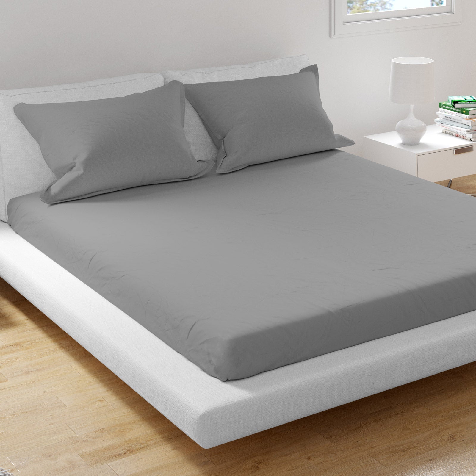 Grey Sateen King Bedding Bundle (Duvet Cover Set and Throw)