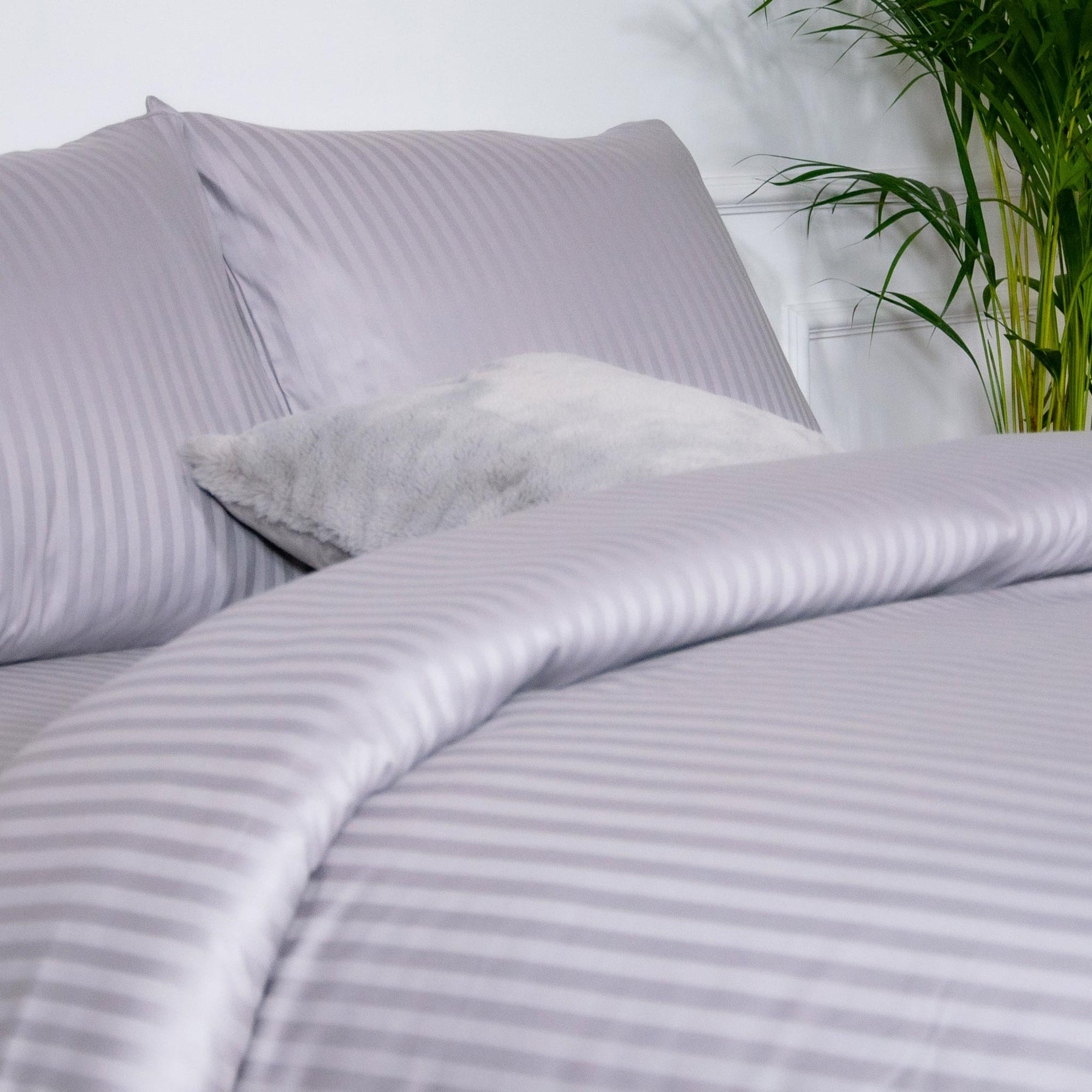 One Piece Grey Striped 100% Cotton Sateen Flat Sheet