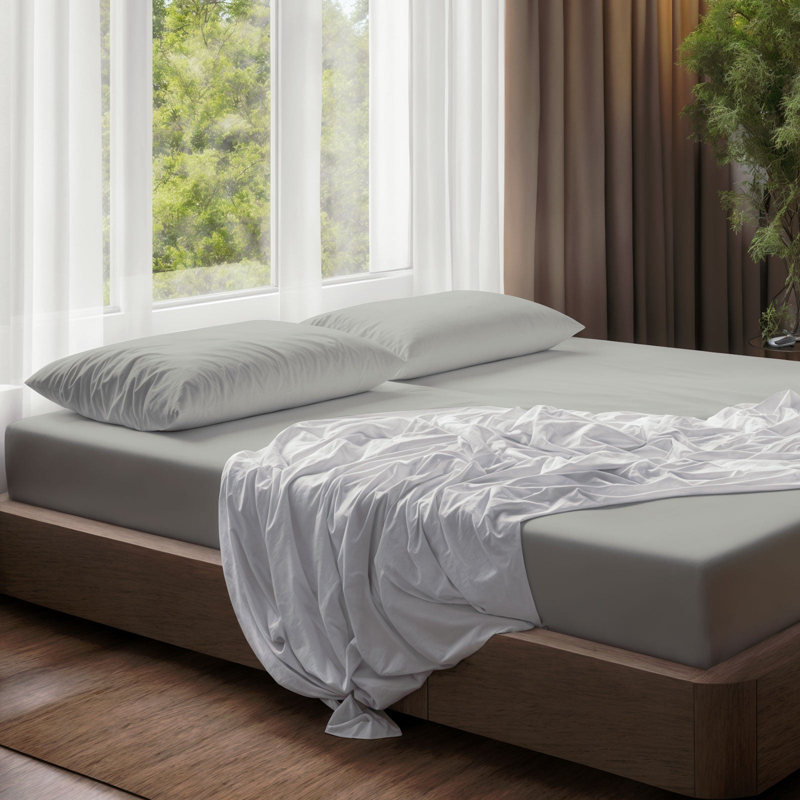 100% Cotton Extra Deep Pocket Light Grey Fitted Sheet