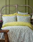 Parure de lit en pure percale avec housse de couette à petites fleurs vert olive et jaune (UE)
