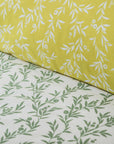 Parure de lit en pure percale avec housse de couette à petites fleurs vert olive et jaune (UE)