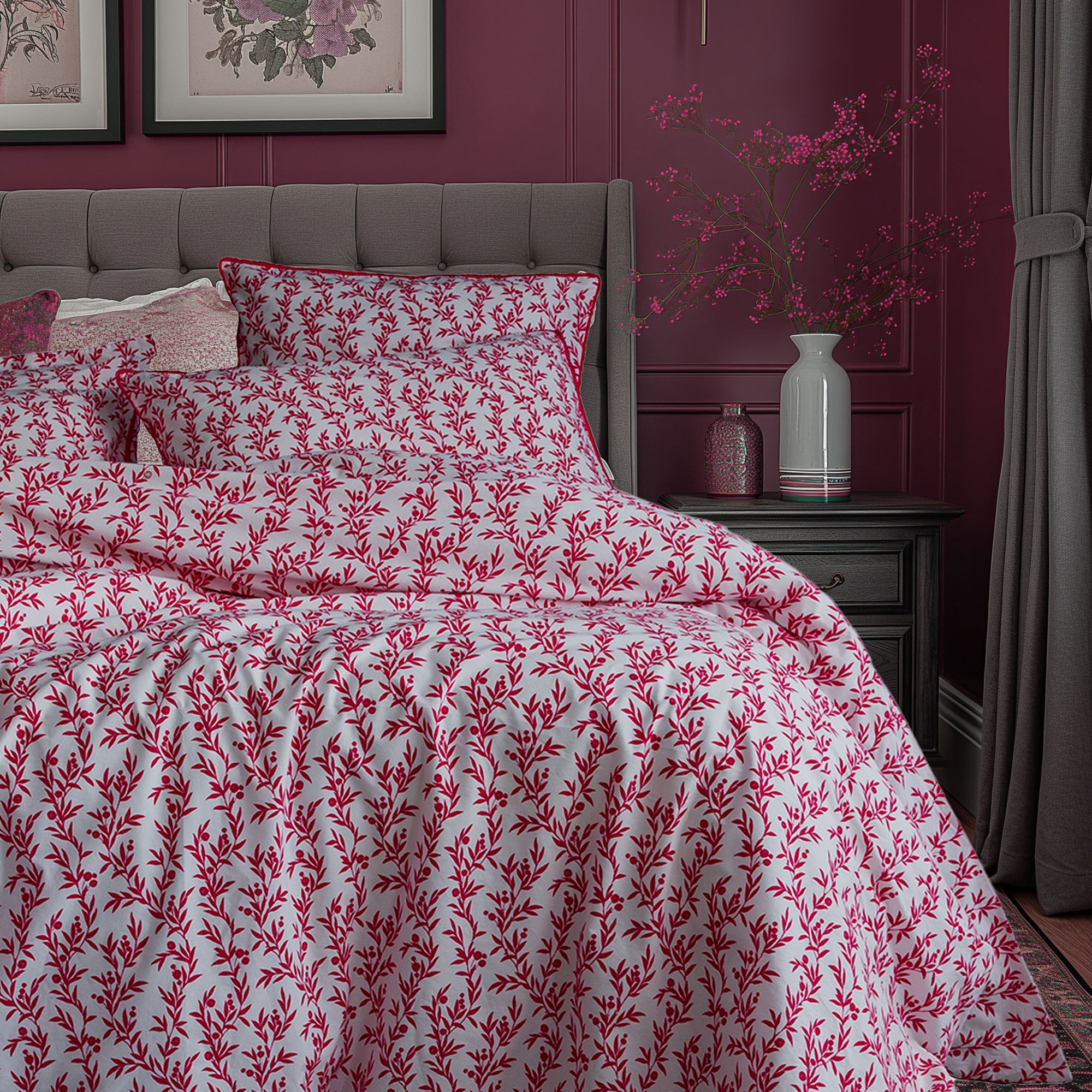 luxury percale bedding white magenta floral duvet cover set