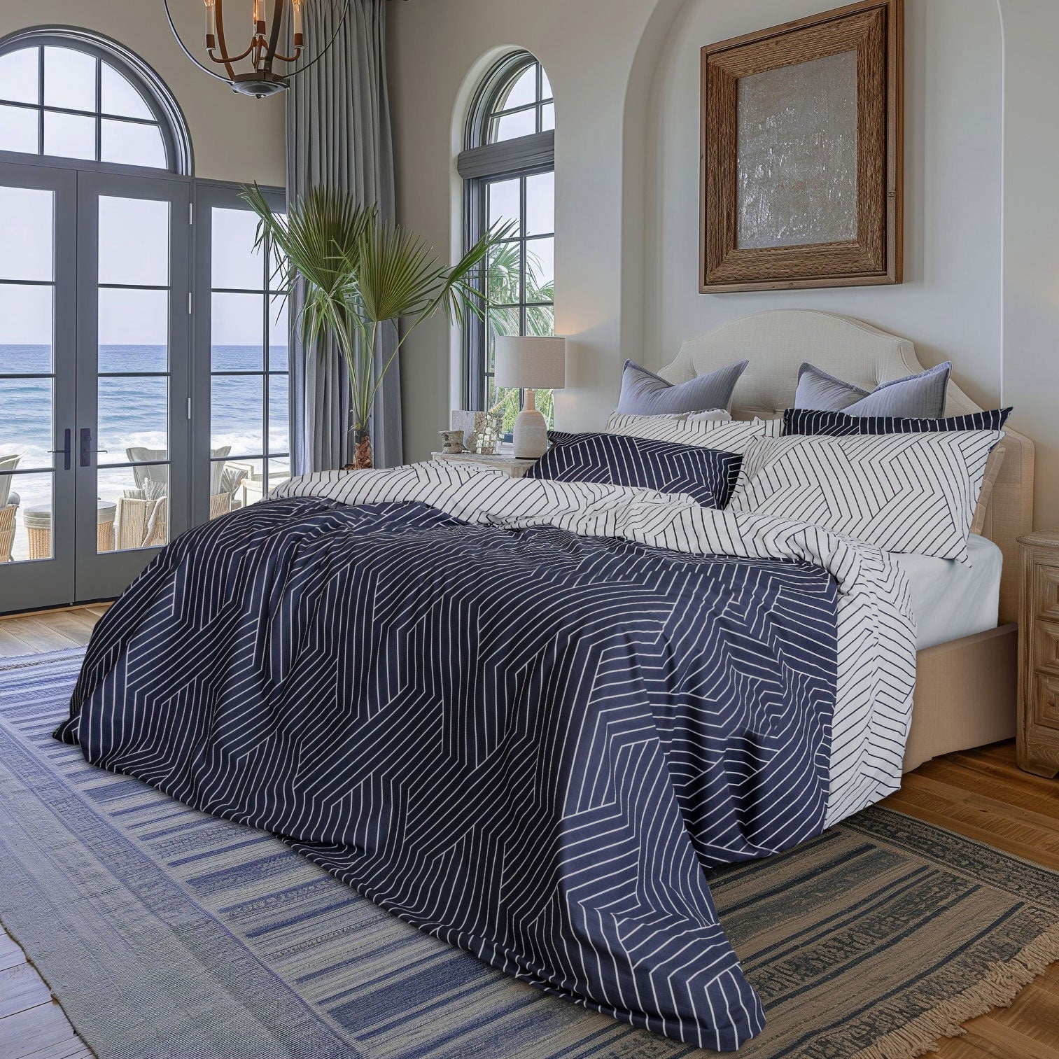 Oslo Dark Navy Chevron Cotton Duvet Cover Bedding Set