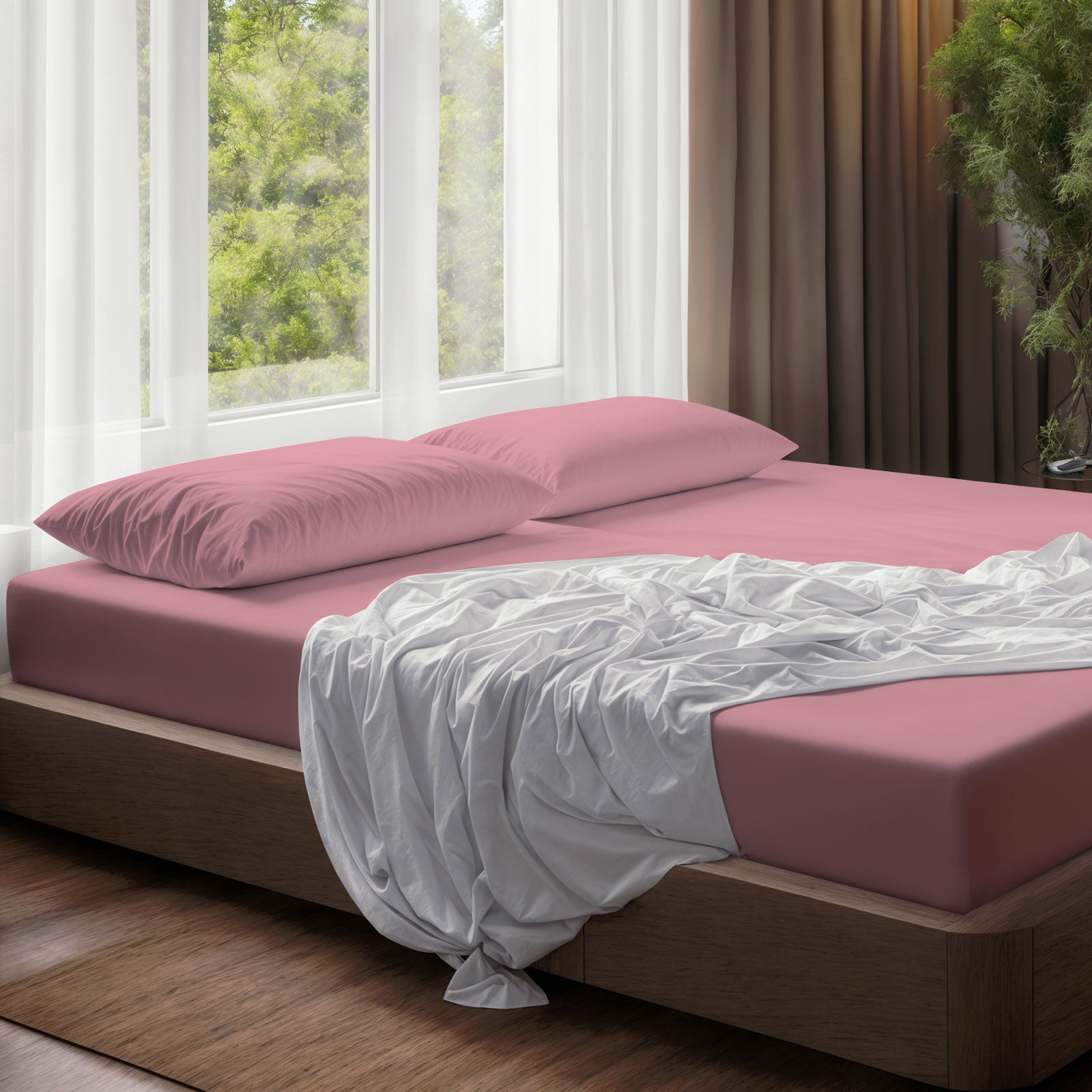 100% Cotton Extra Deep Pocket Pink Fitted Sheet