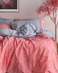Parure de lit avec housse de couette de qualité supérieure, rose, corail, rouge, orange (UE)