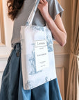 blue white french toile de jouy tote bag