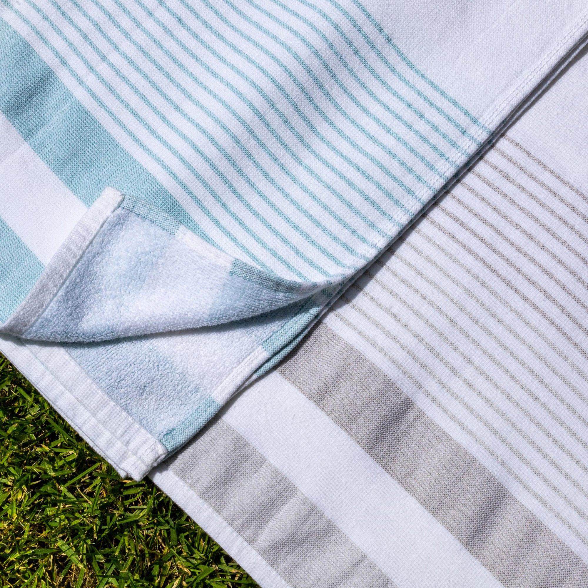 Serviette Peshtemal en coton turc à rayures blanches et bleu sarcelle