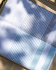 White & Teal Striped 100% Turkish Cotton Peshtemal Towel