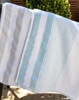 White & Teal Striped 100% Turkish Cotton Peshtemal Towel