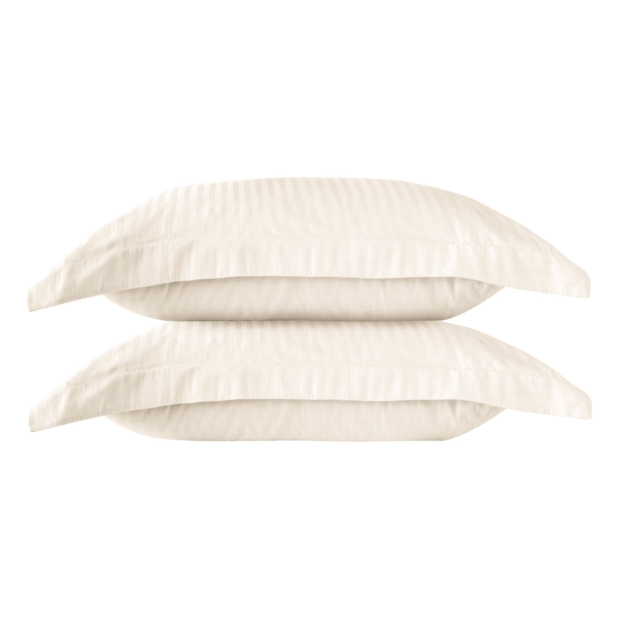Une paire de taies d'oreiller Oxford en satin de coton 100 % à rayures blanc perle