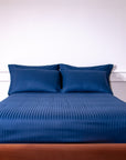One Pair Navy Blue Striped 100% Cotton Sateen Oxford Pillowcase
