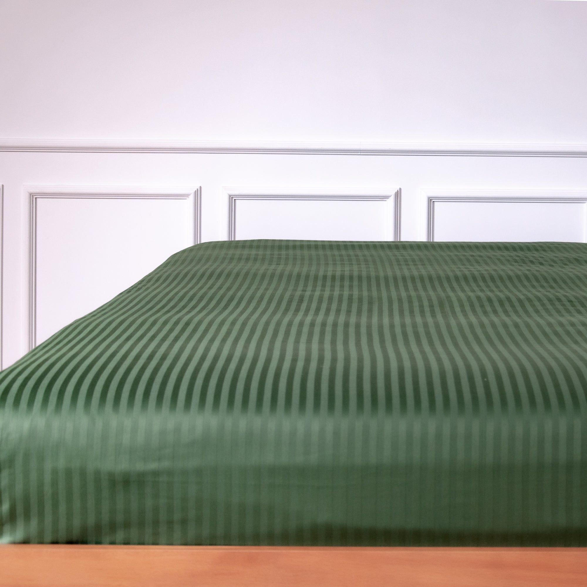 One Piece Green Striped 100% Cotton Sateen Flat Sheet