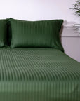 One Piece Green Striped 100% Cotton Sateen Duvet Cover