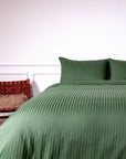 One Piece Green Striped 100% Cotton Sateen Duvet Cover