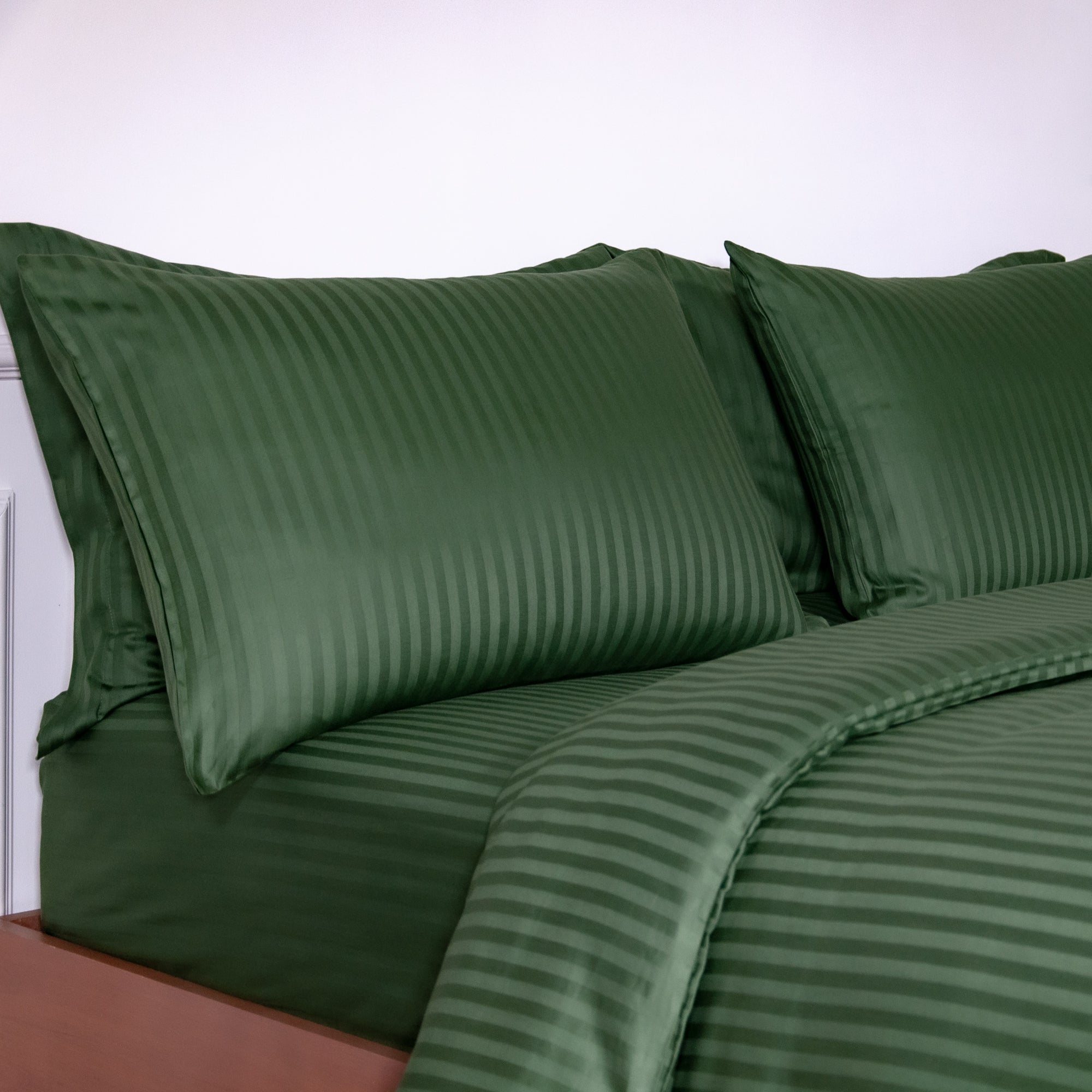 One Piece Green Striped 100% Cotton Sateen Flat Sheet
