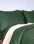 One Piece Green Striped 100% Cotton Sateen Duvet Cover