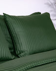 One Pair Green Striped 100% Cotton Sateen Standard Pillowcase