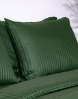 One Pair Green Striped 100% Cotton Sateen Standard Pillowcase