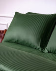 One Piece Green Striped 100% Cotton Sateen Duvet Cover