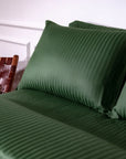 One Pair Green Striped 100% Cotton Sateen Standard Pillowcase