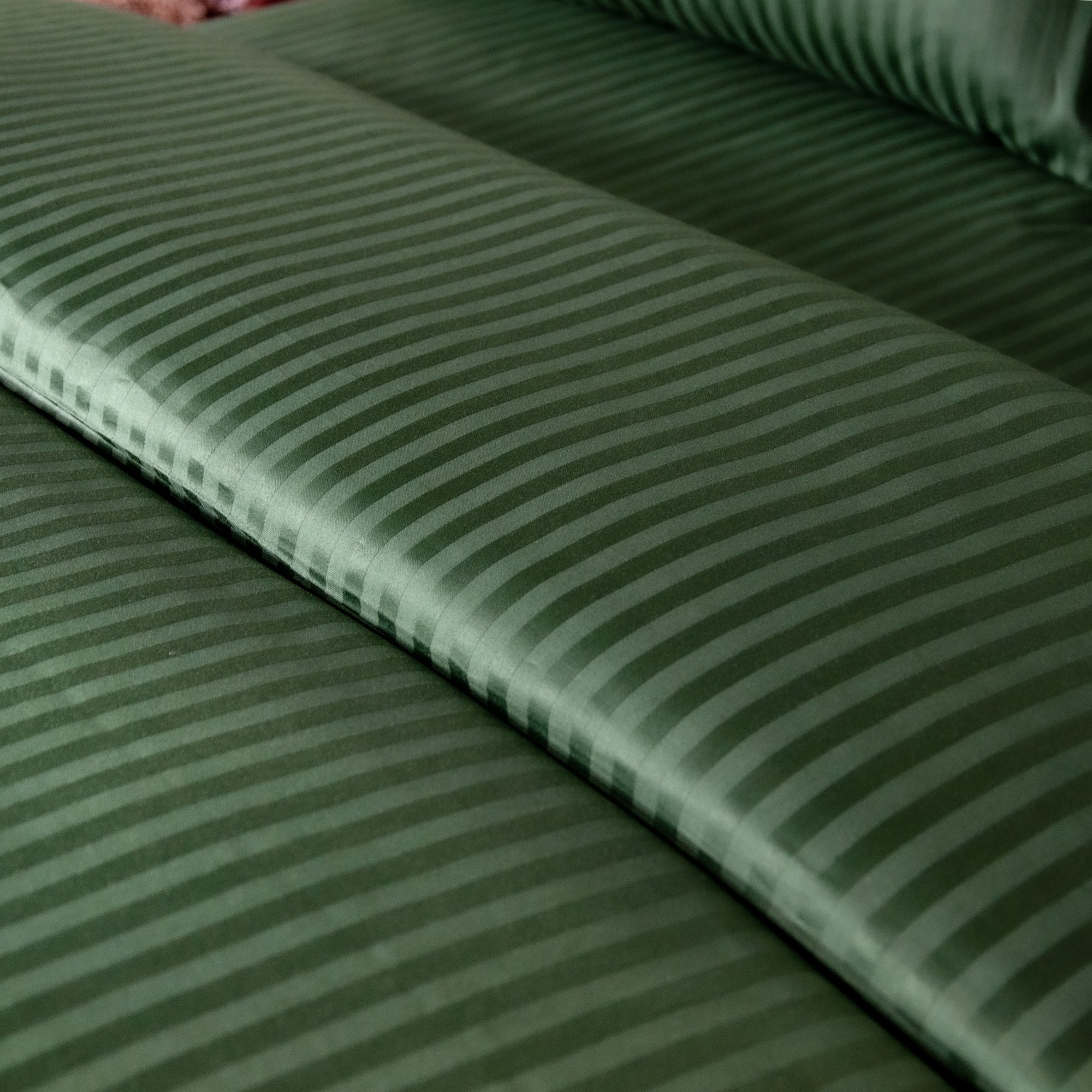 One Piece Green Striped 100% Cotton Sateen Flat Sheet