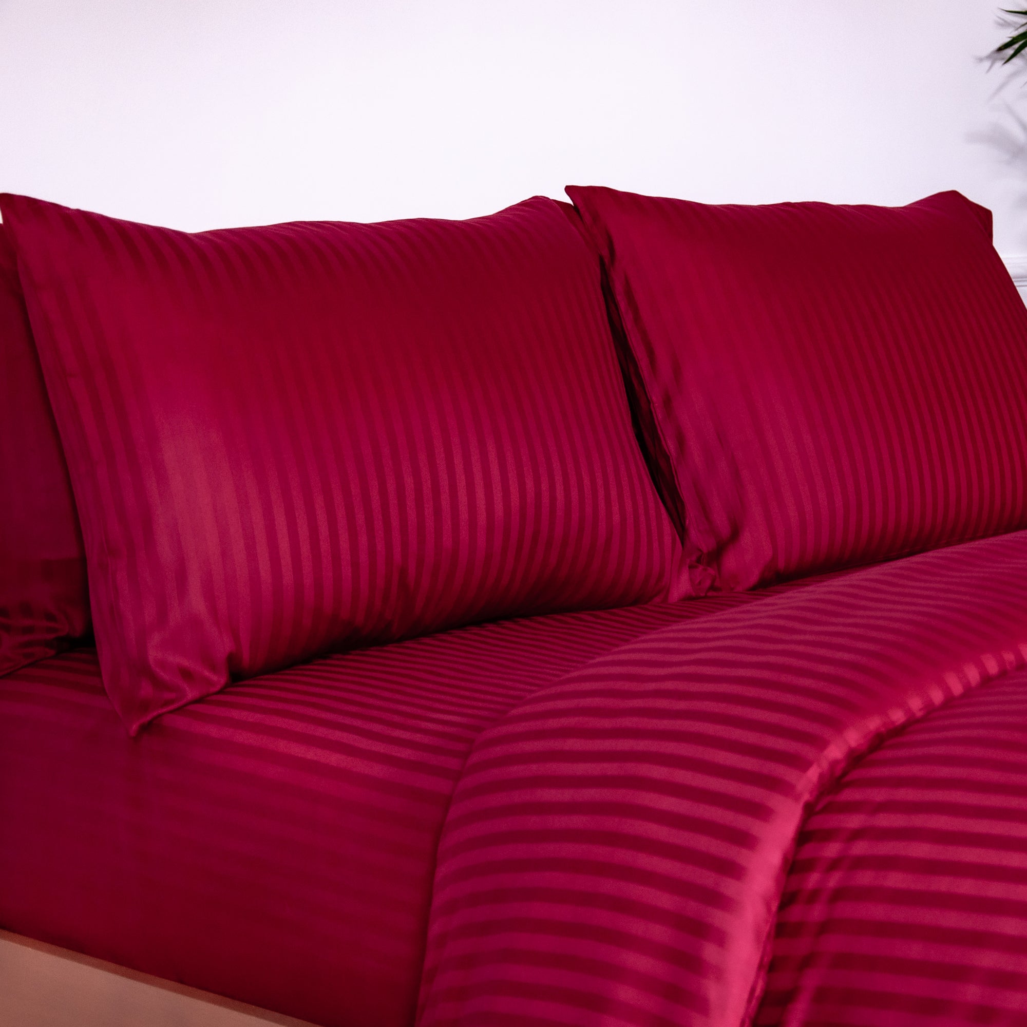 One Piece Burgundy Striped 100% Cotton Sateen Flat Sheet