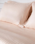 One Piece Cream Striped 100% Cotton Sateen Duvet Cover