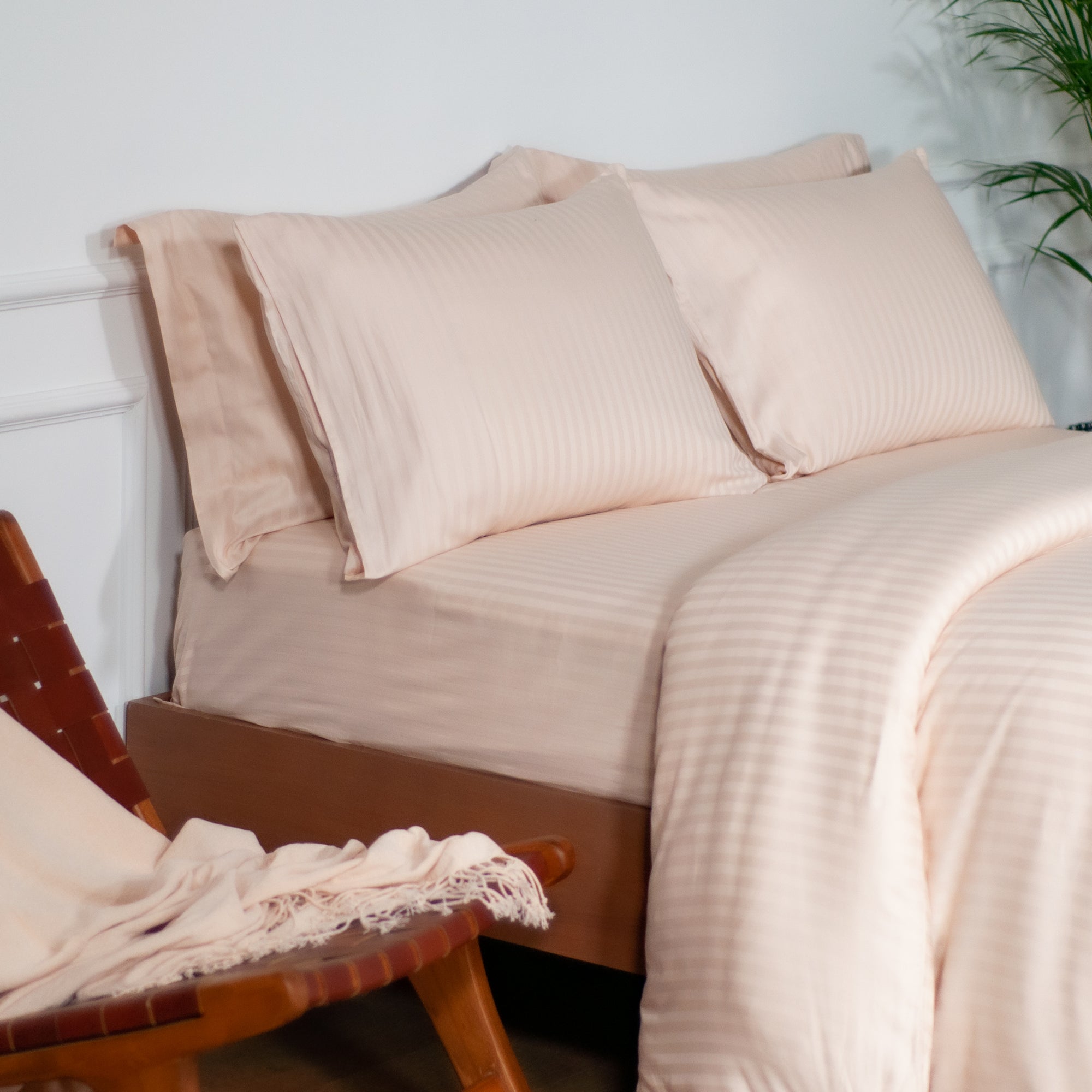 One Piece Cream Striped 100% Cotton Sateen Flat Sheet
