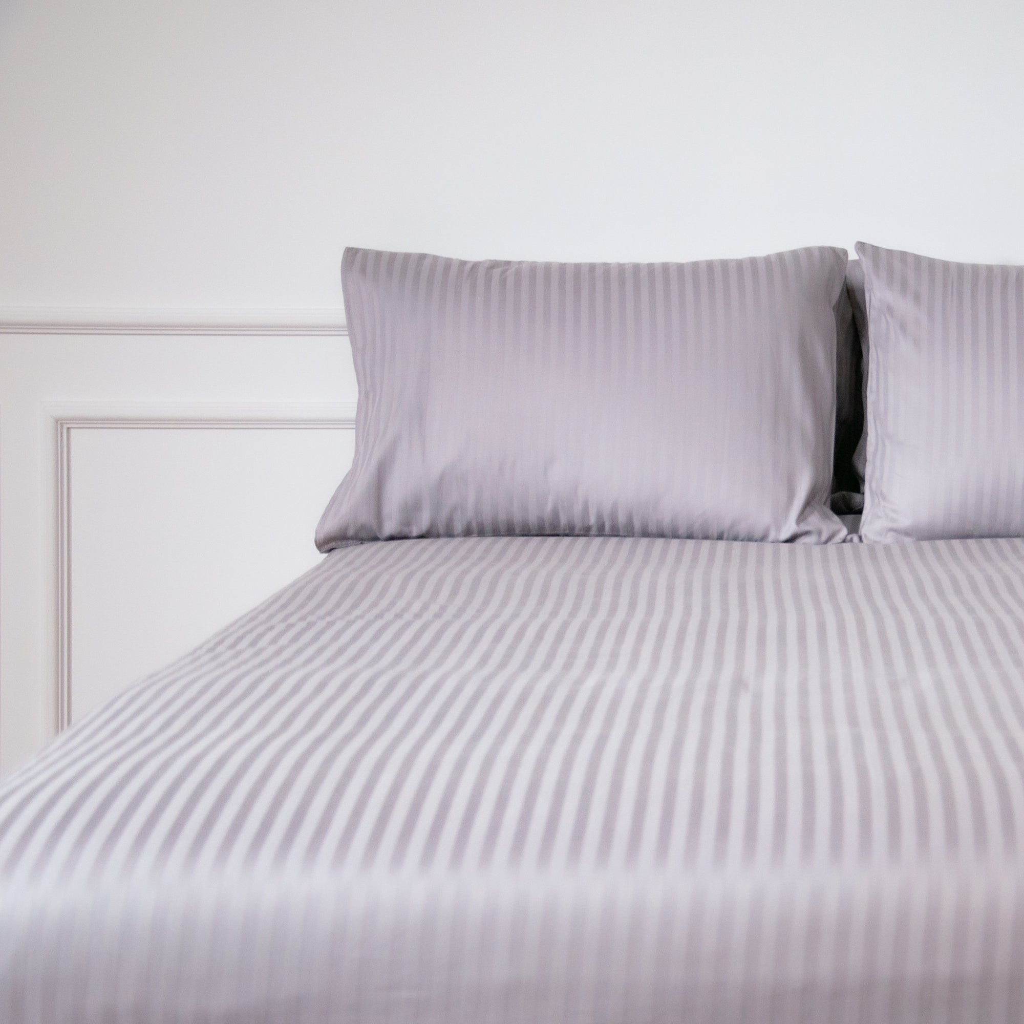 One Piece Grey Striped 100% Cotton Sateen Flat Sheet
