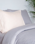 One Piece Grey Striped 100% Cotton Sateen Flat Sheet