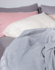 One Piece Grey Striped 100% Cotton Sateen Flat Sheet