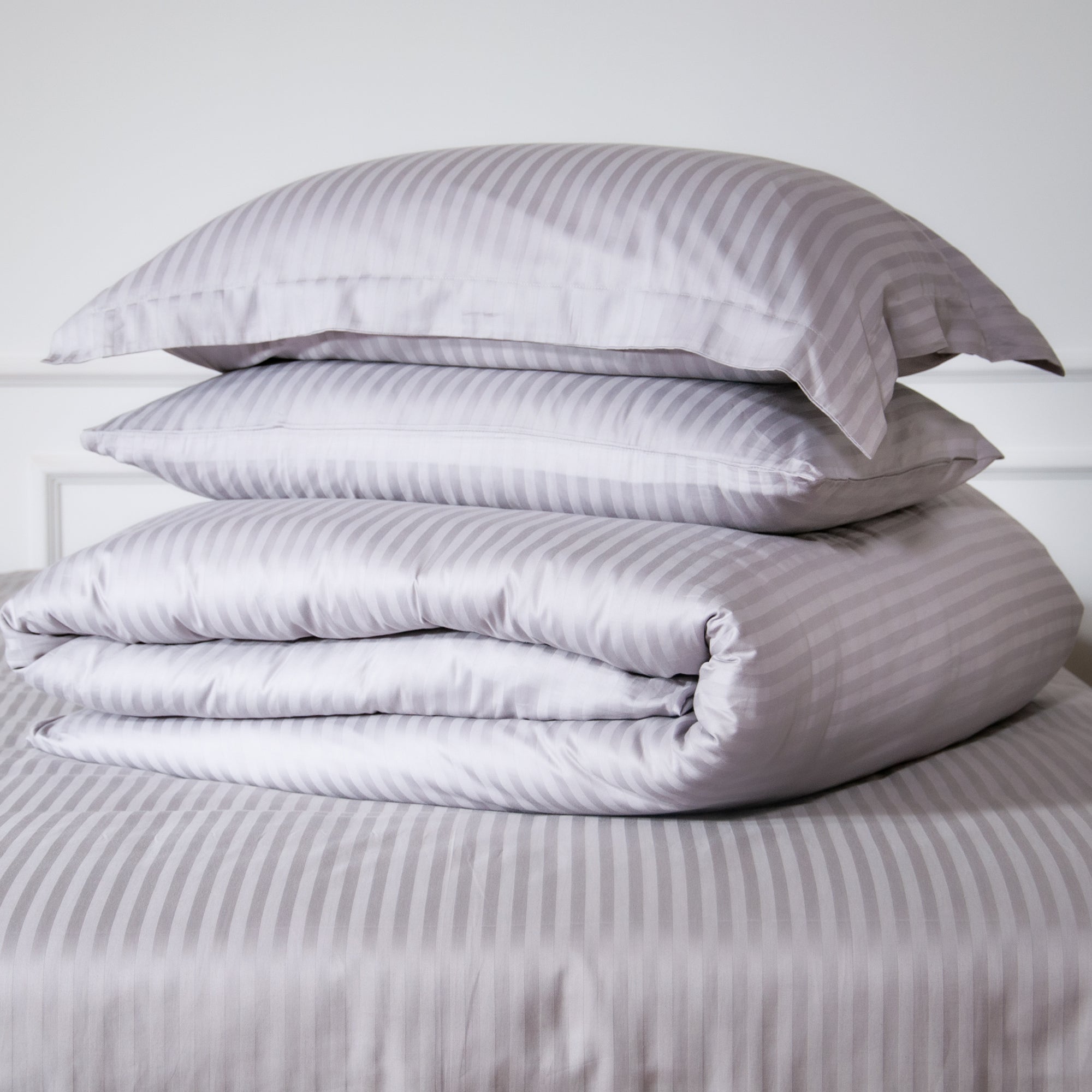 One Piece Grey Striped 100% Cotton Sateen Flat Sheet