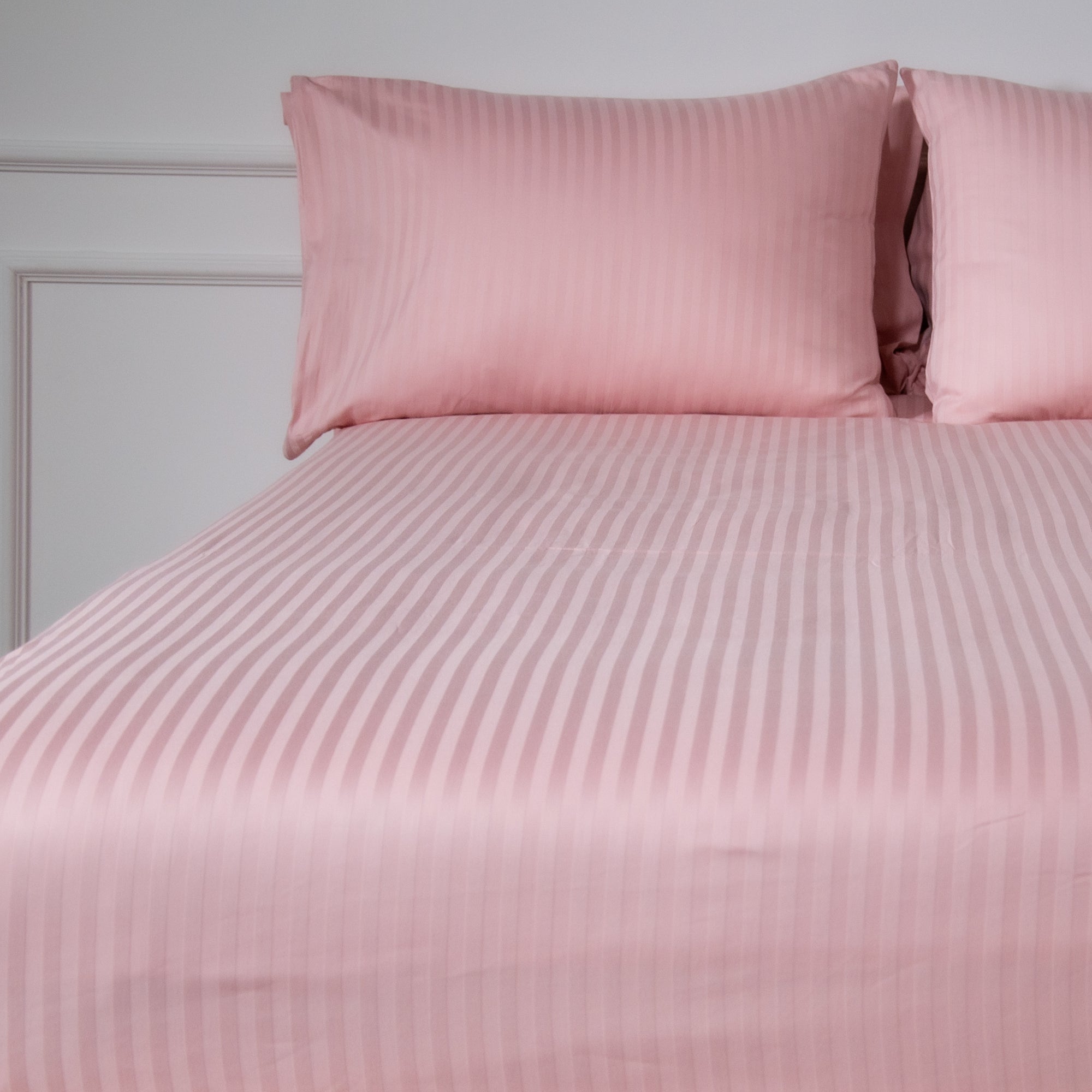 One Piece Blush Striped 100% Cotton Sateen Flat Sheet