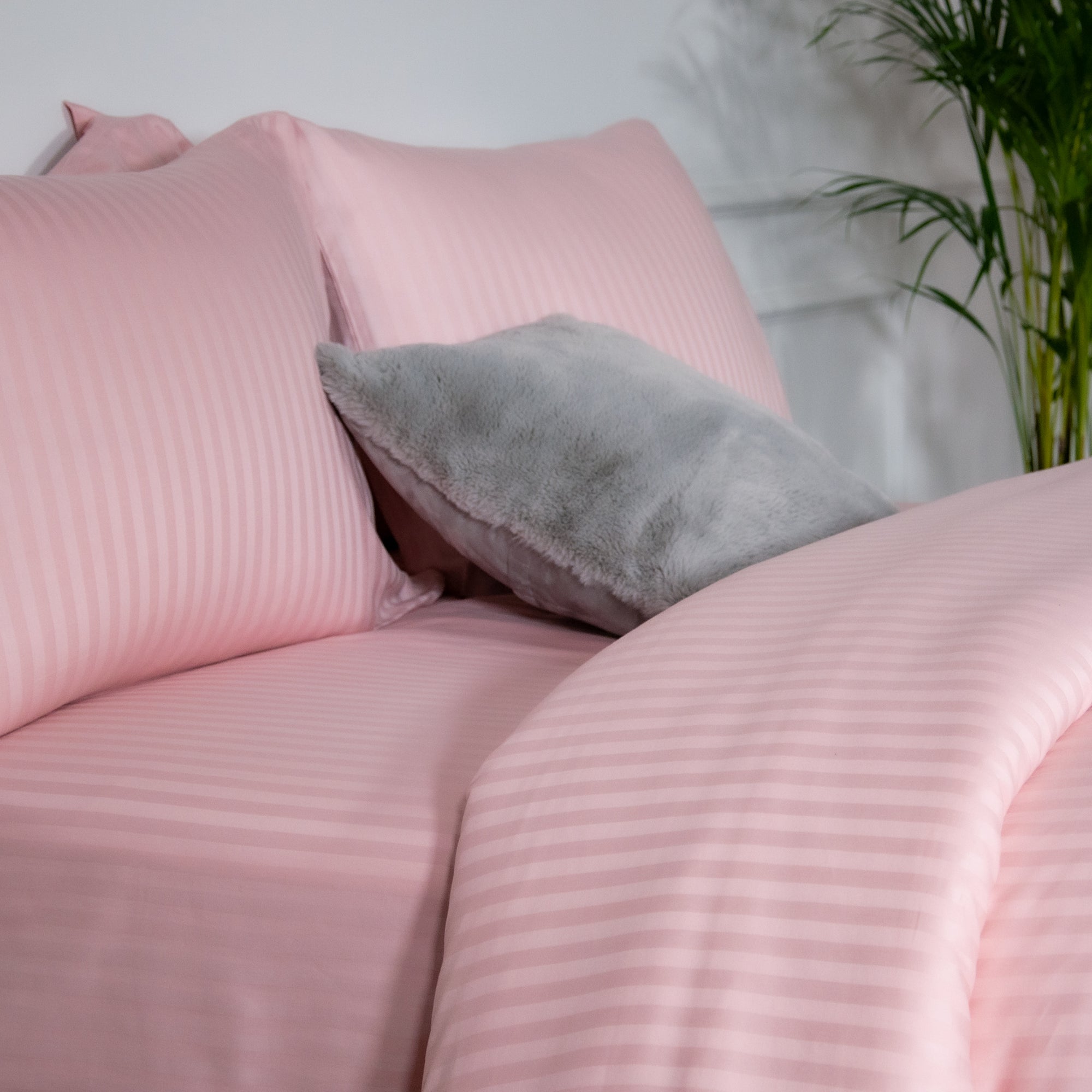 One Piece Blush Striped 100% Cotton Sateen Flat Sheet