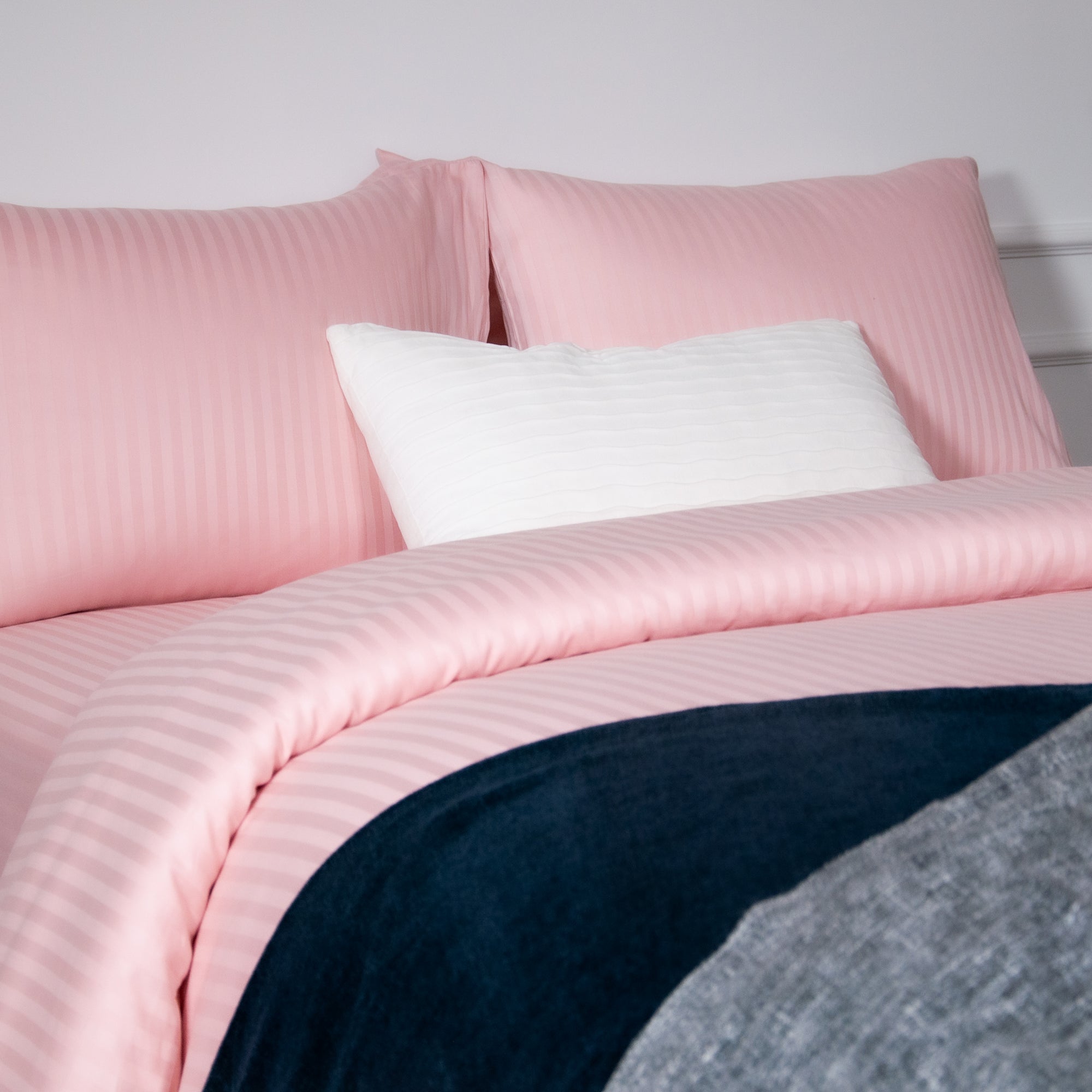 One Piece Blush Striped 100% Cotton Sateen Flat Sheet