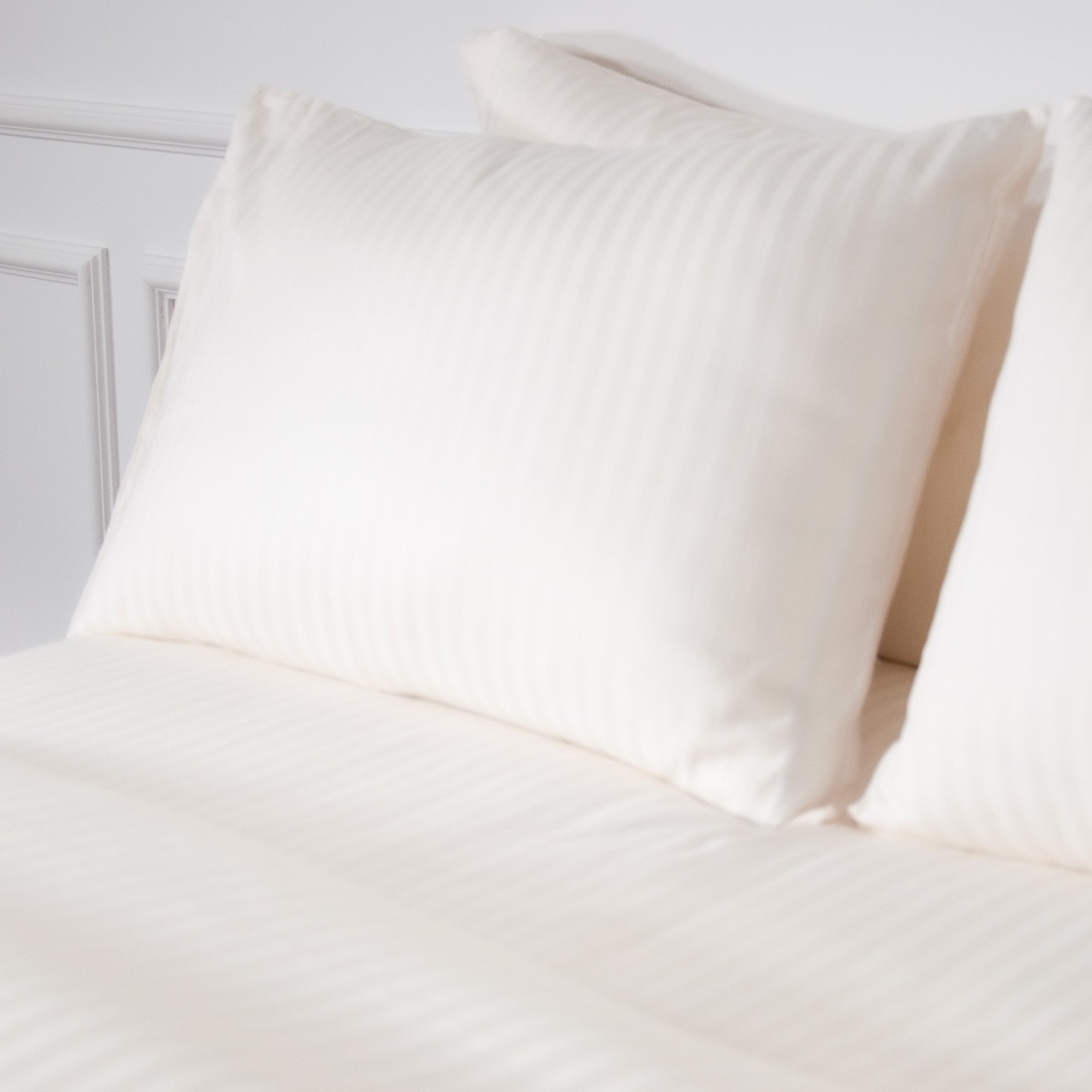 One Piece Pearl White Striped 100% Cotton Sateen Flat Sheet