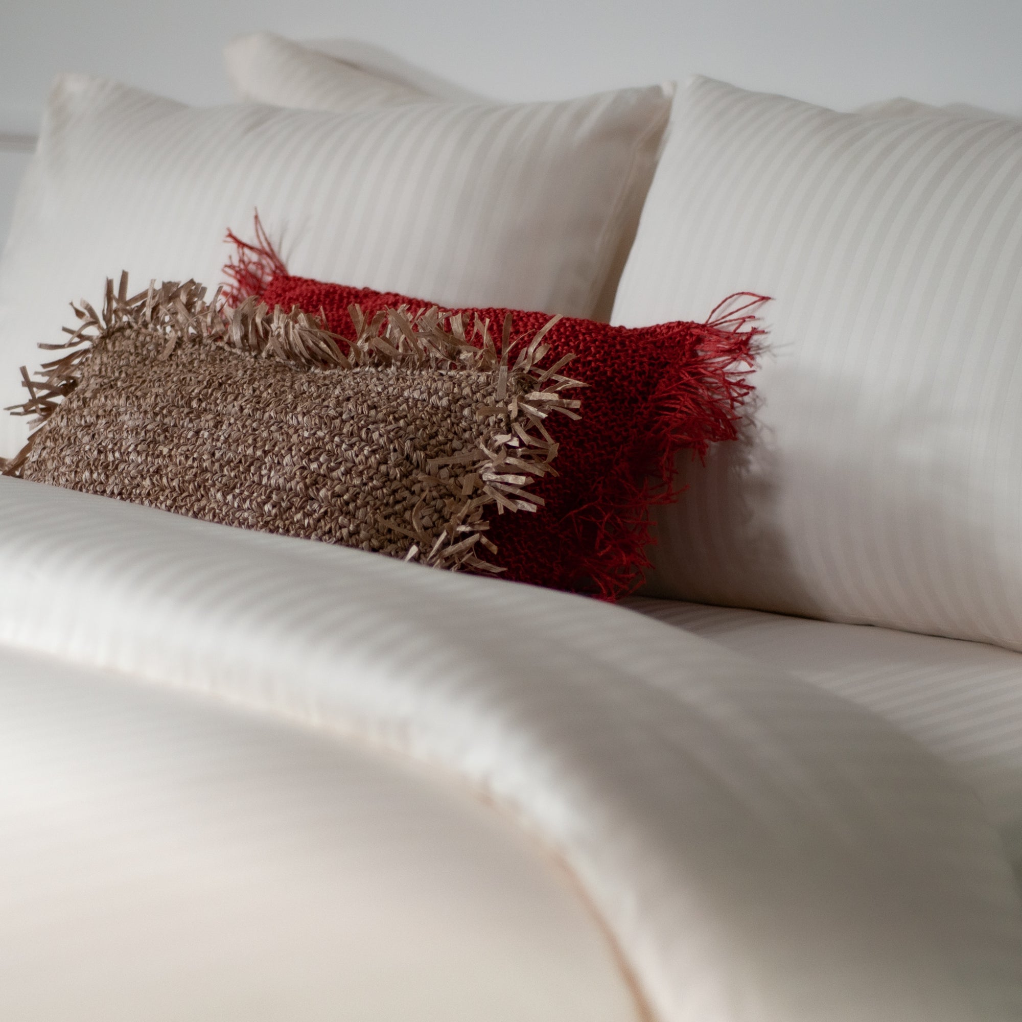 Housse de couette une pièce en satin de coton 100 % rayé blanc perle