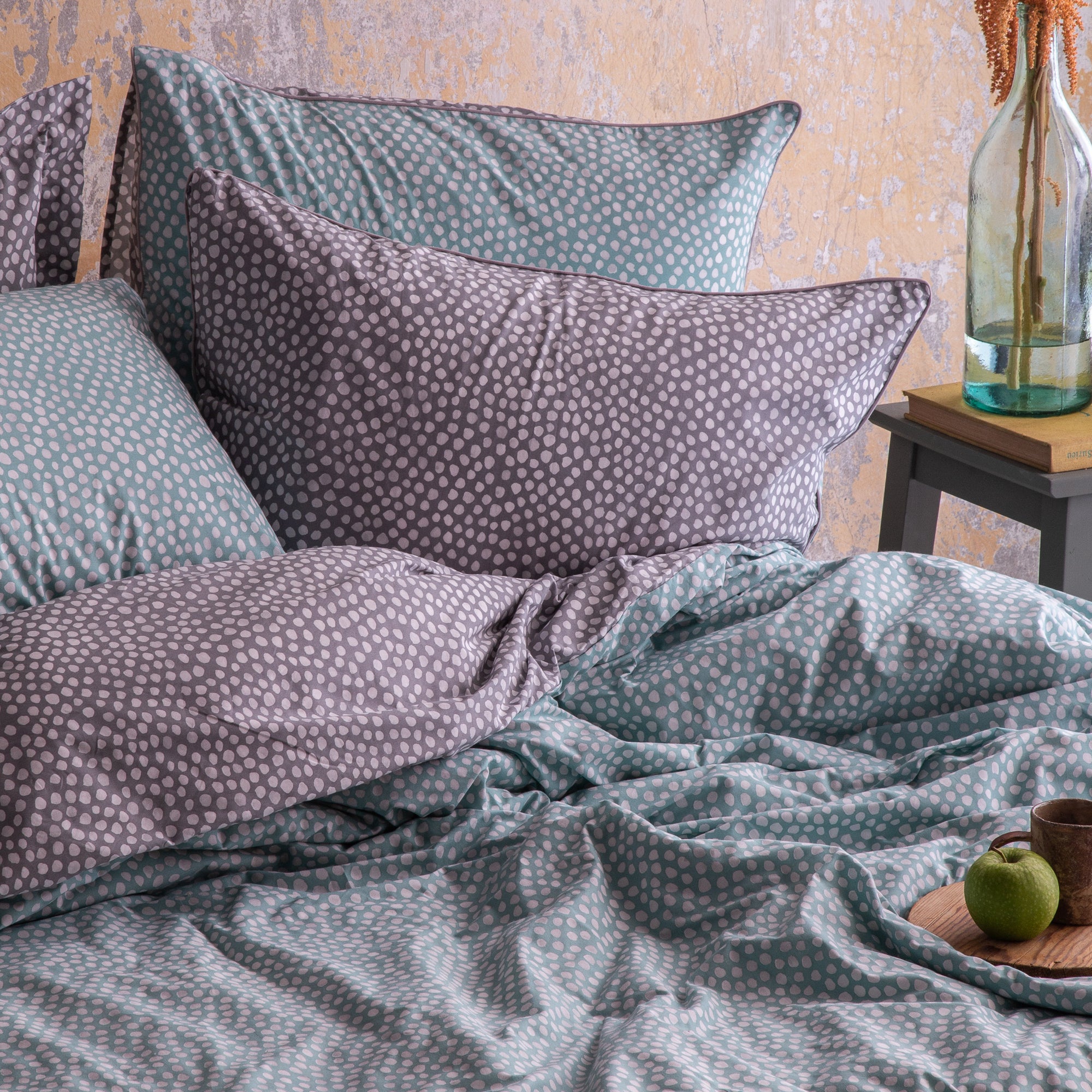 White Spots Blue & Grey Spotty Polka Dots Bedding Duvet Cover Set