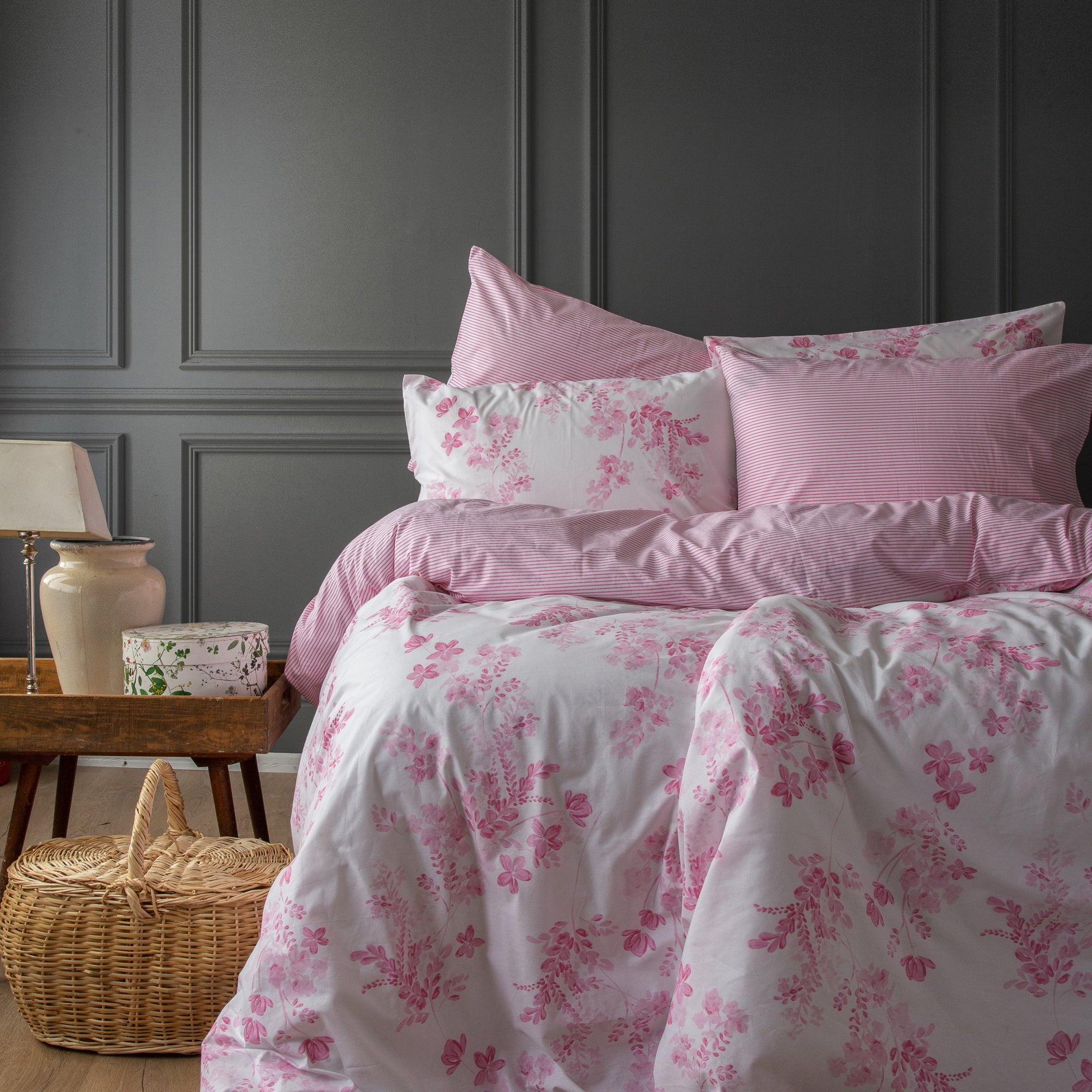 Sevilla Pink Floral Cotton Duvet Cover Bedding Set