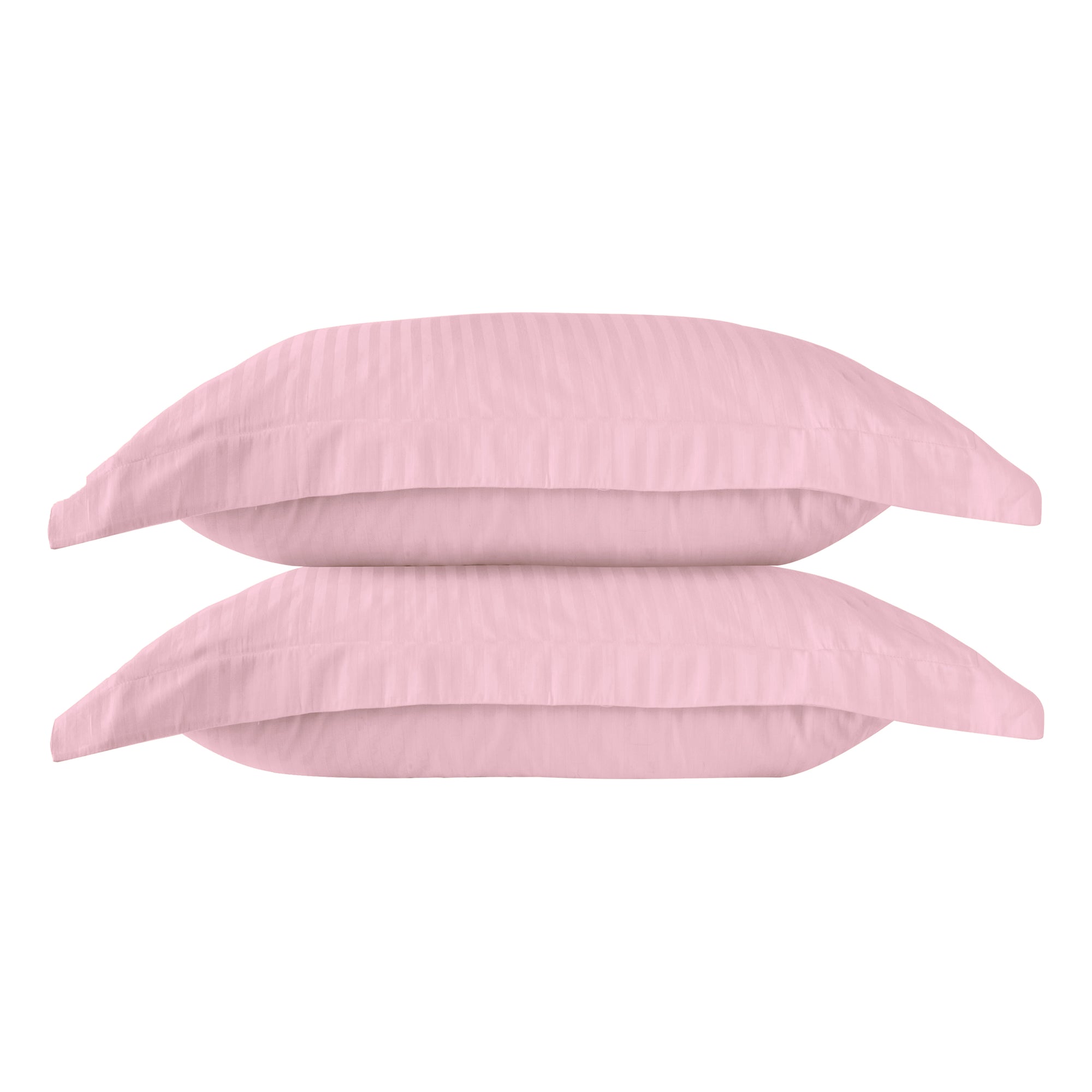 Une paire de taies d'oreiller Oxford en satin de coton 100 % à rayures blush