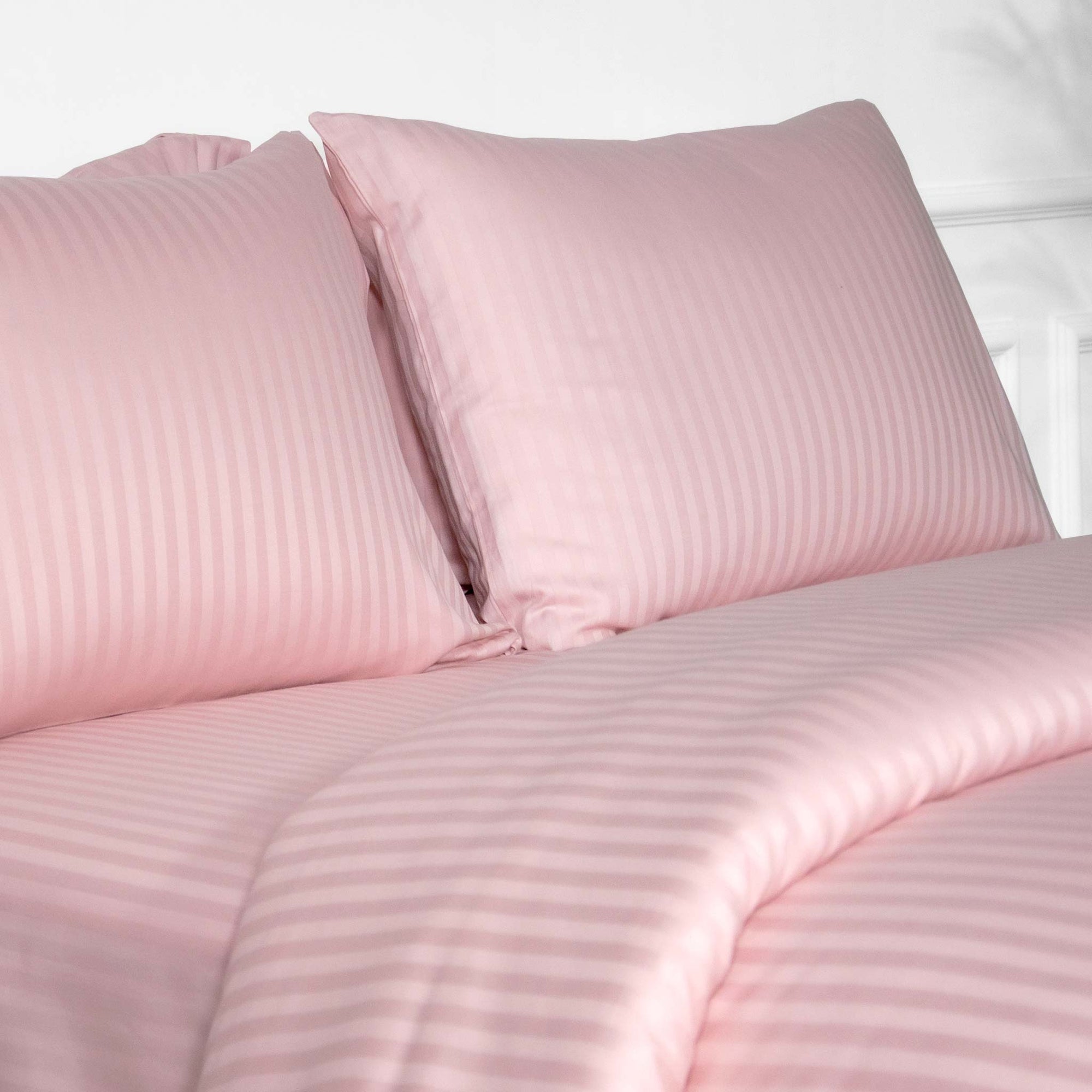 Blush Pink Striped Cotton Sateen Bedding Duvet Cover Set